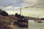 Barge on the Seine Peniche sur la Seine, Camille Pissarro